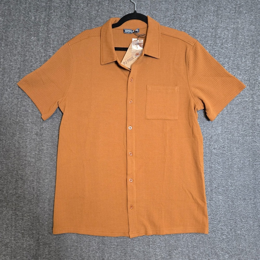 PJ PAUL JONES Men's Casual Shirt Button Down Short Sleeve Orange‎ Sz Medium